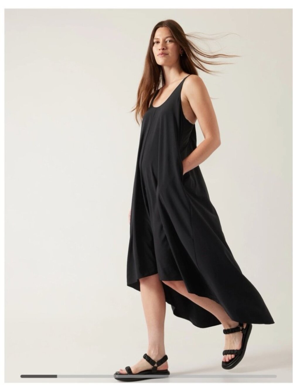 Athleta Presidio Dress Large Petite Black Racerback High Low Athleisure Travel